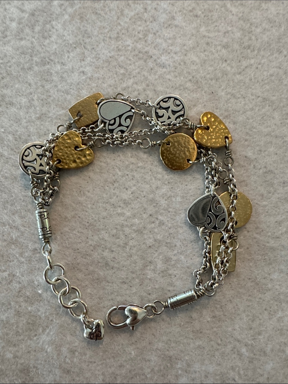 Brighton Silver and Gold Heart Charm Multi-Chain Bracelet.